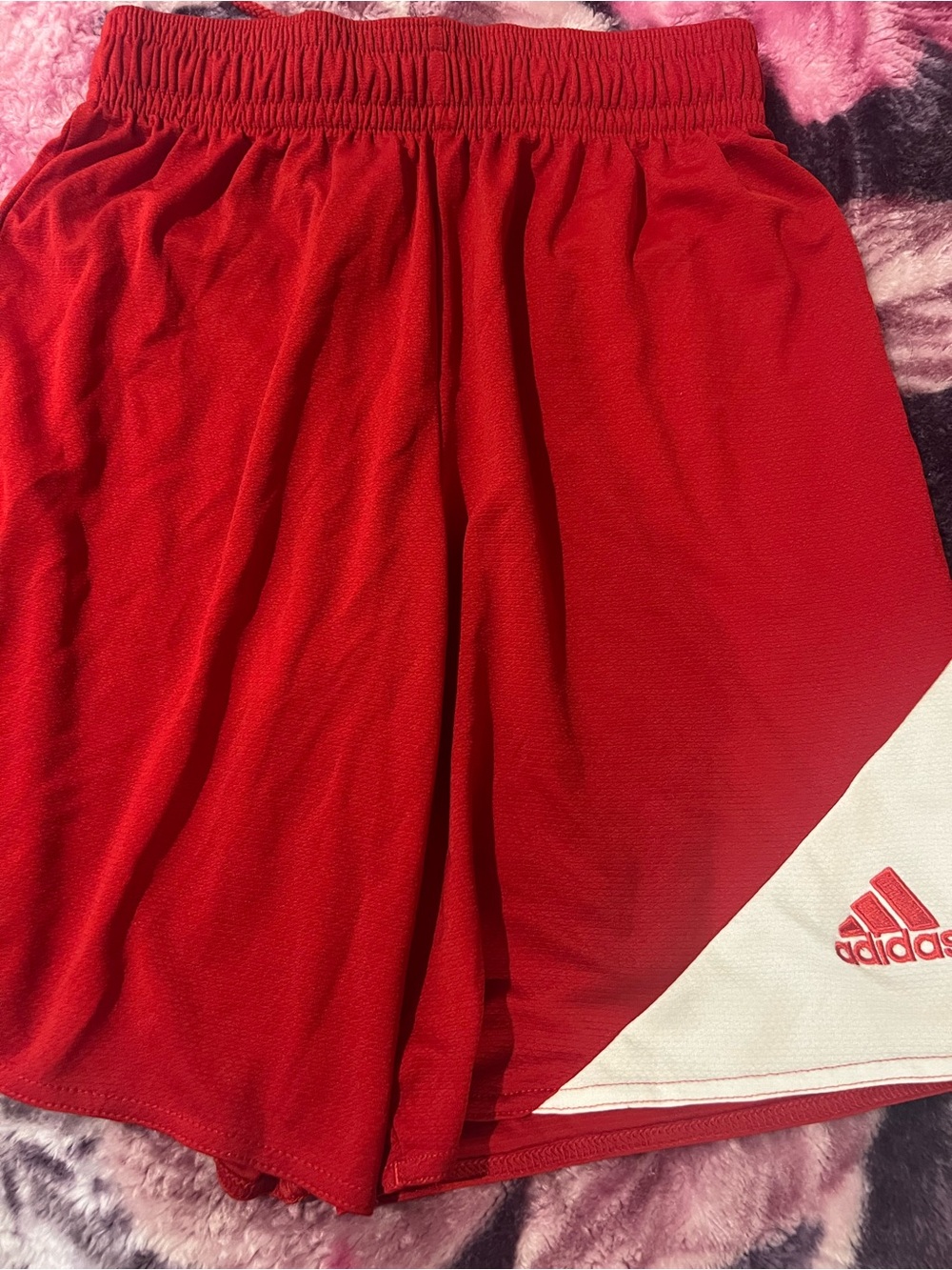 adidas Red Athletic Shorts with White Accent Logo